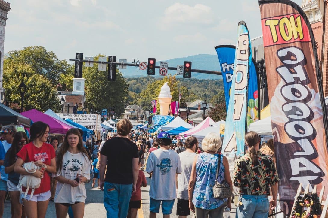A crowd gathered outdoors at Bedford Centerfest